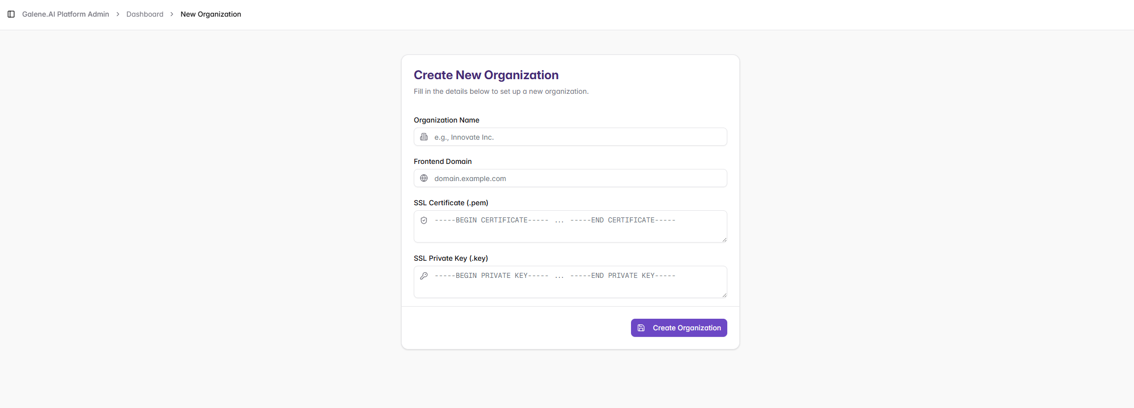 Create New Organization