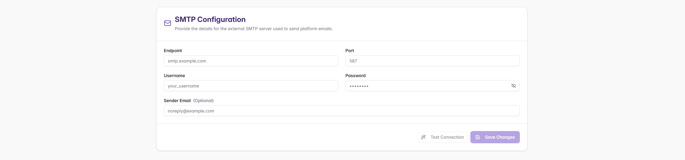 SMTP Configuration Interface