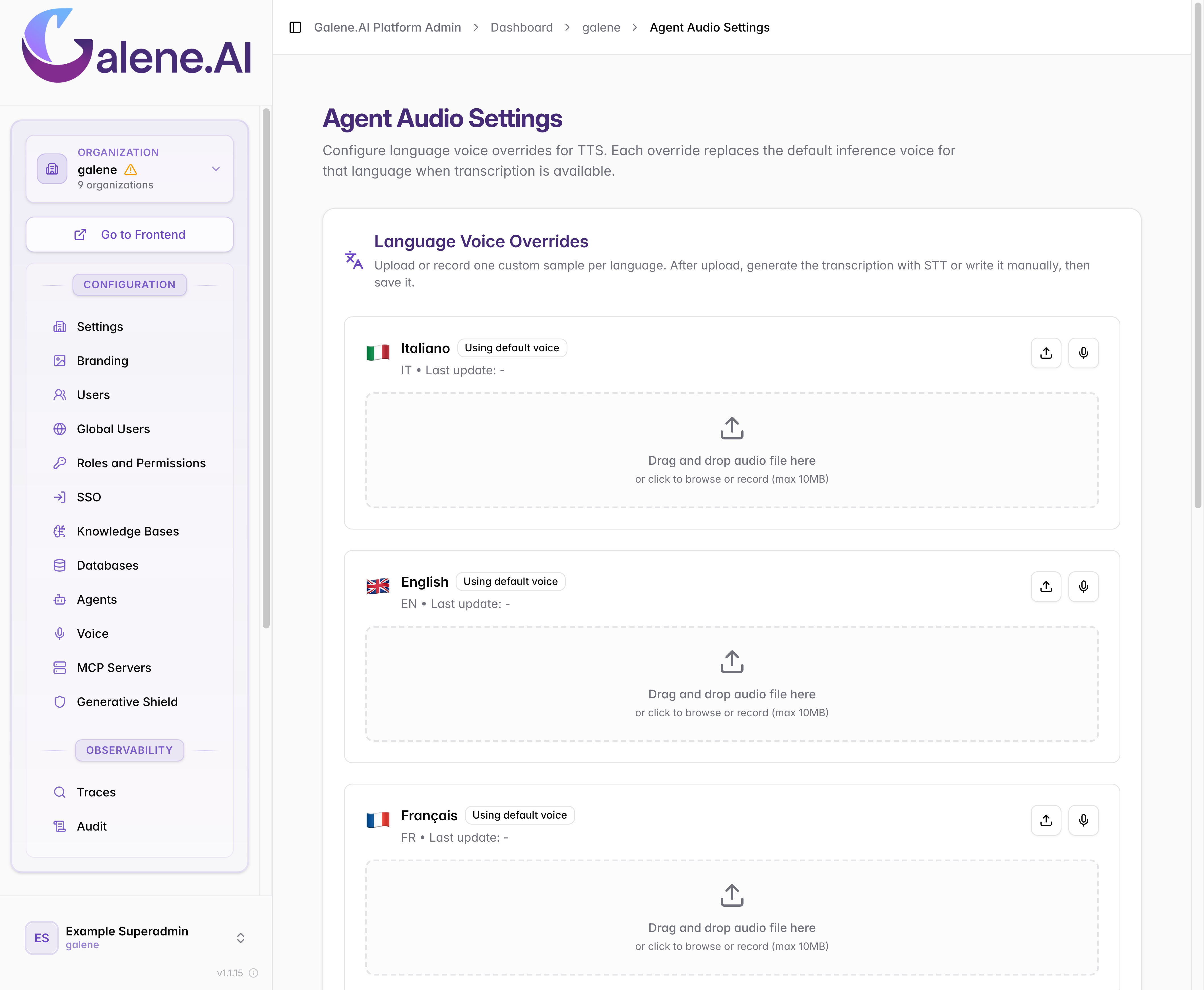 Agent Audio Settings overview