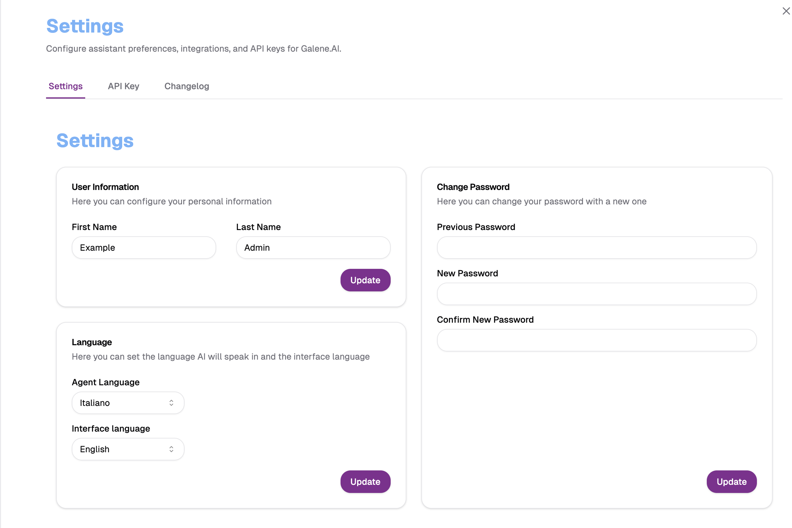 Settings Page