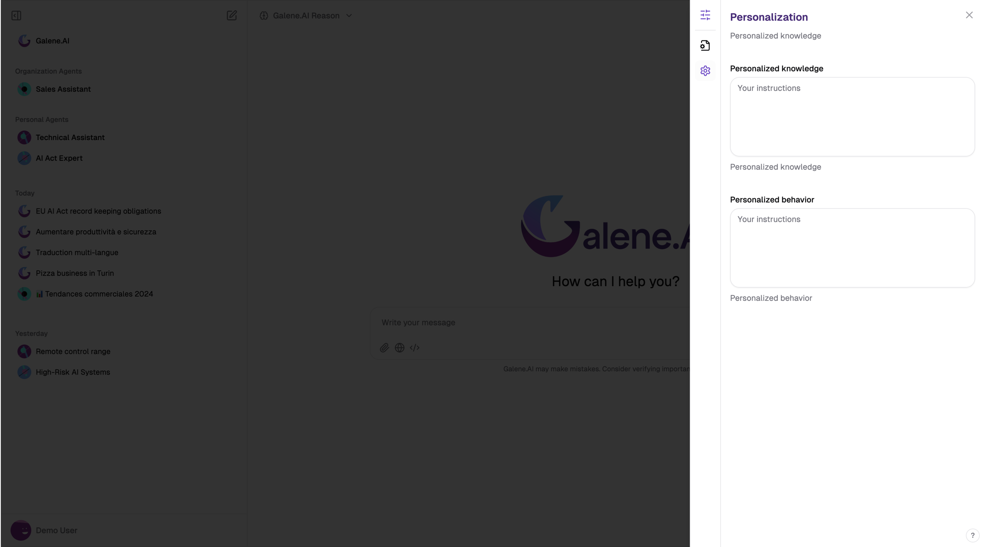 Conversation personalization panel