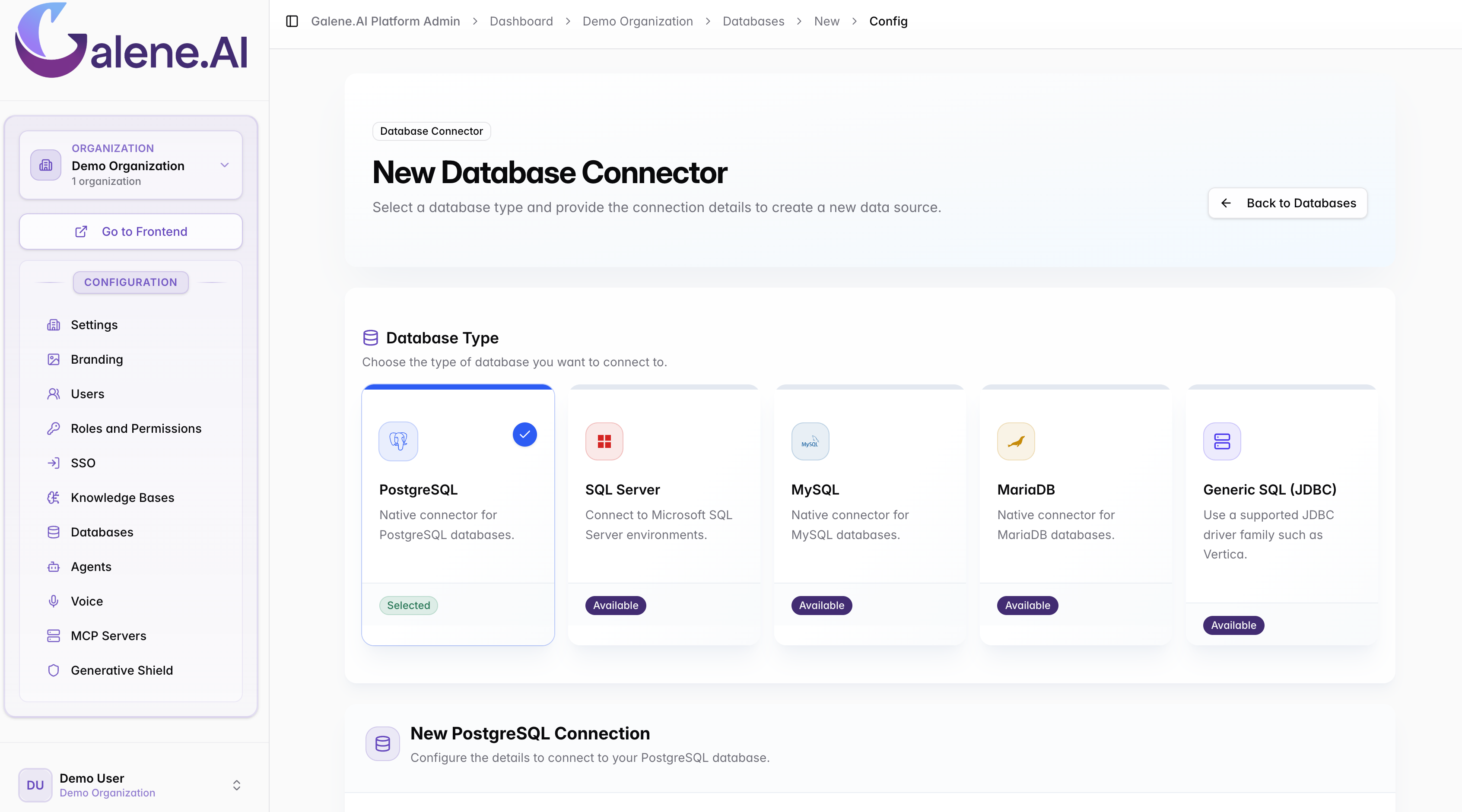 Database Type Selection