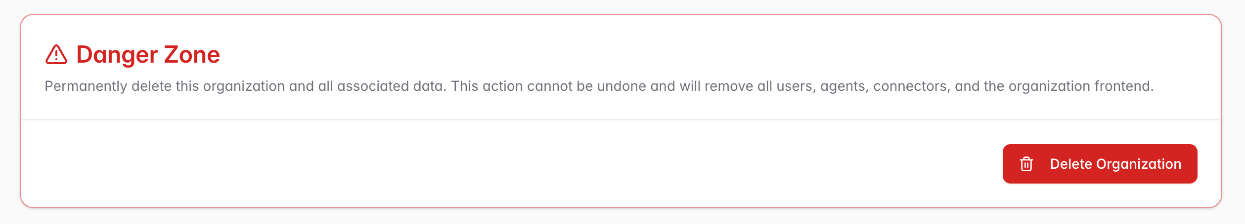 Danger Zone — Delete Organization