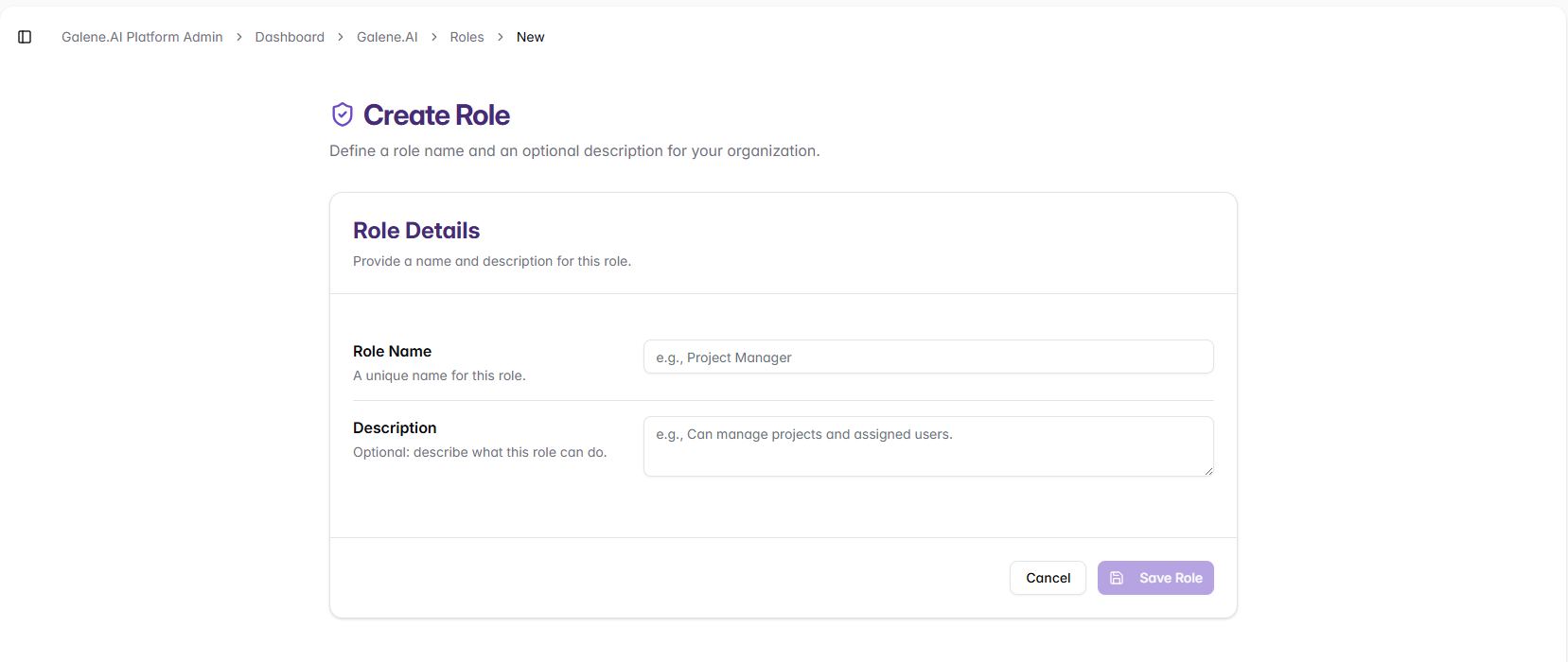 Create Role Interface