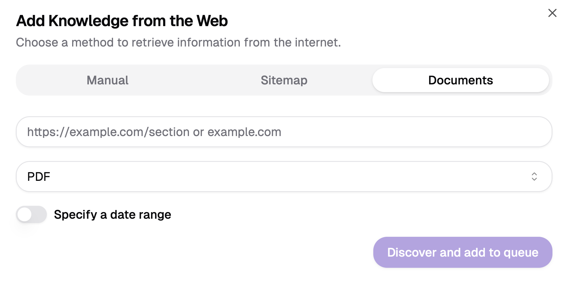 Add Knowledge from Web - Documents Method