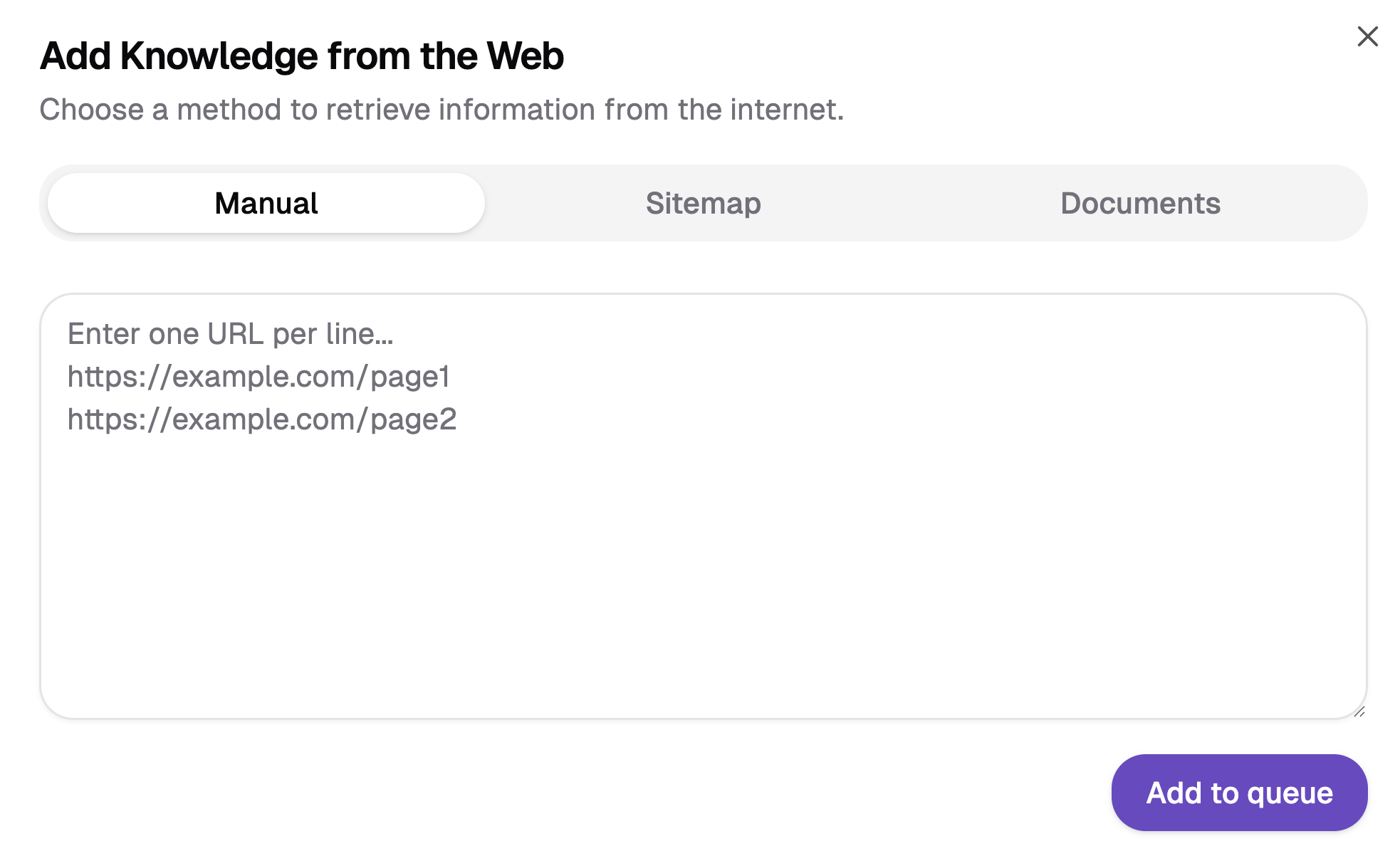 Add Knowledge from Web - Manual Method
