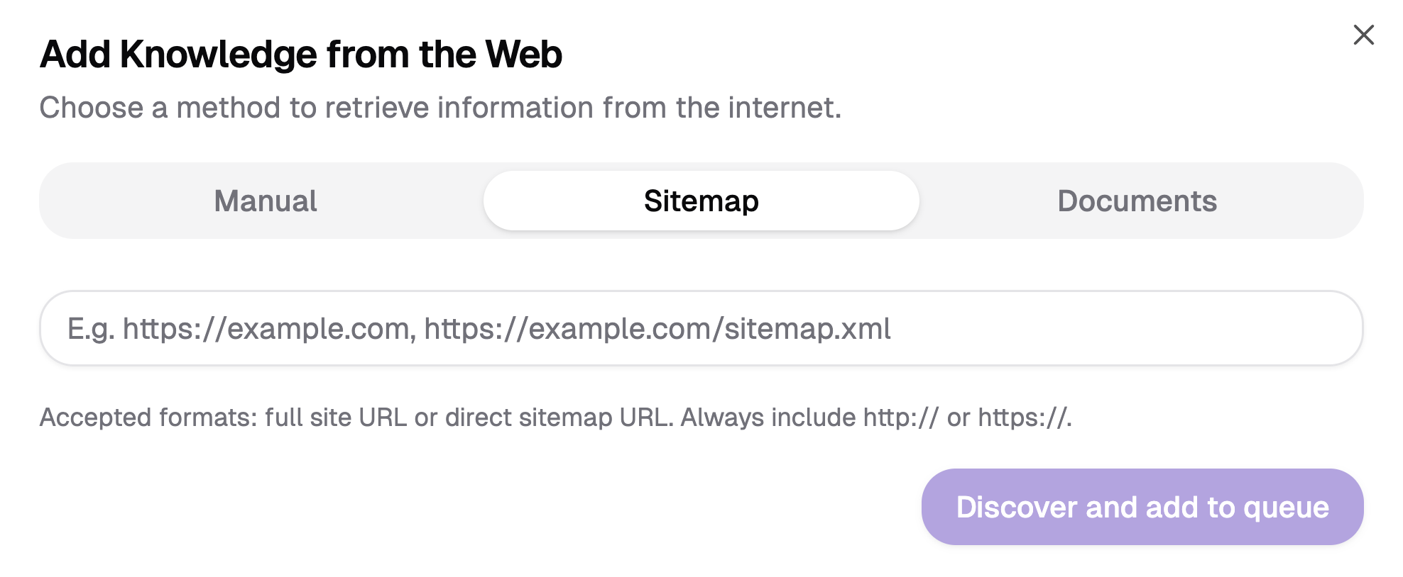 Add Knowledge from Web - Sitemap Method