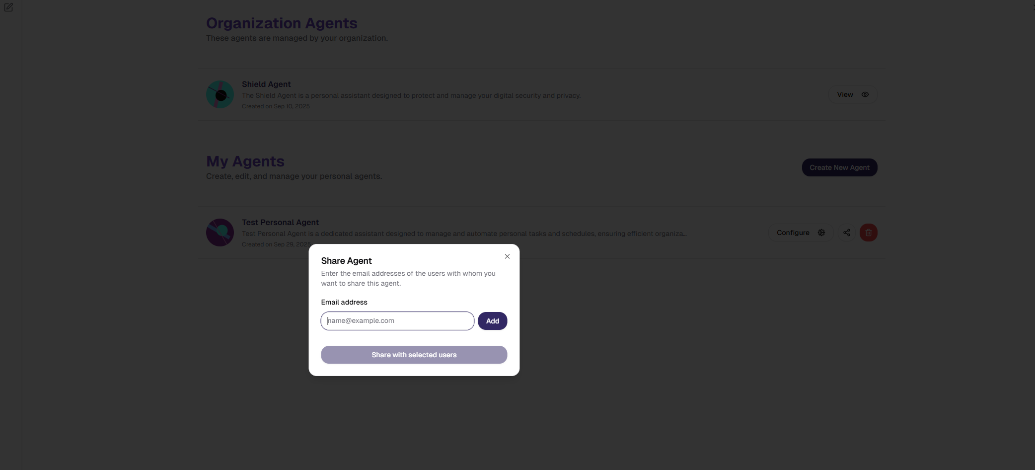 Share Agent Dialog